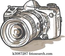 desenho, de, um, digital, câmera slr