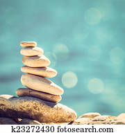 Stones balance, vintage pebbles stack background
