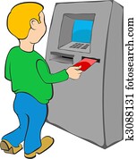 voják, puts, úvěrová karta, do, atm