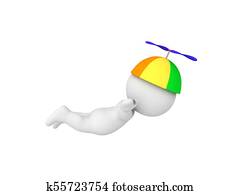 3D Character wearing propeller hat and flying 3D Character wearing propeller hat and flying