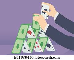 Hands Businessman Money Cards Gamble Illustration