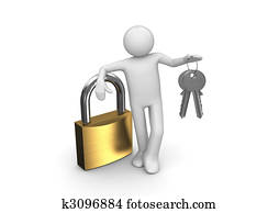 Lock, man and two keys Lock, man and two keys