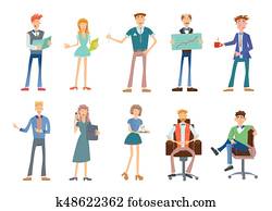 Set of business people in a casual wear. Company staff, vector illustration on white.