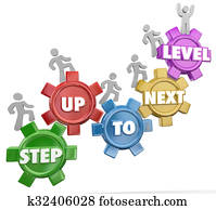 Step Up to Next Level Gear Marchers Rising Success Achievement