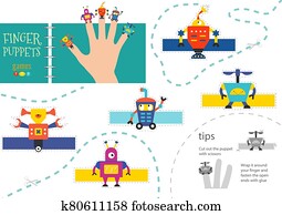 vektor, robotik, als, finger, puppets., schneiden, und, klebstoff, aktivit?t, für, vorschulisch, kinder vektor, robotik, als, finger, puppets., schneiden, und, klebstoff, aktivit?t, für, vorschulisch, kinder