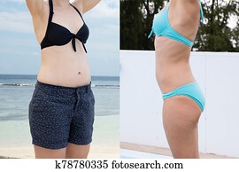 Woman Before And After From Fat To Slim Concept Woman Before And After From Fat To Slim Concept