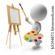 3d, pequeno, pessoas, -, pintor