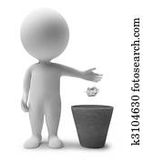 3d, קטן, אנשים, -, זבל, סל