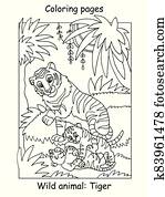 Coloring tiger vector Coloring tiger vector