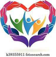 hände, herz, lieben sorgend, leute