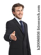 joven, feliz, hombre de negocios, listo, a, apretón de manos