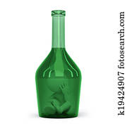 Man in a bottle. Alcohol addiction concept Man in a bottle. Alcohol addiction concept