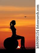 ילדה, לעשות, פילטים, ב, שקיעה