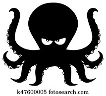Angry Black Silhouettes Of Octopus Cartoon Mascot Character Angry Black Silhouettes Of Octopus Cartoon Mascot Character