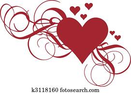 corazón, con, remolinos, vector