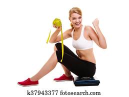 Femme, élévation, elle, bras., Réussi, régime, perte poids Femme, élévation, elle, bras., Réussi, régime, perte poids
