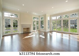 Living room with wall of windows Living room with wall of windows