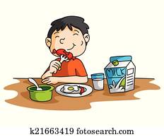 menino, pequeno almoço