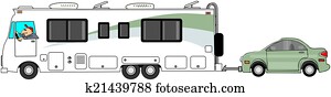 Motorhome towing a car Motorhome towing a car