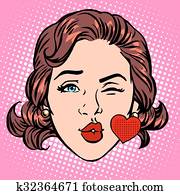 Retro Emoji love kiss heart woman face Retro Emoji love kiss heart woman face