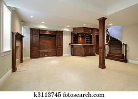 sótano, con, madera, cabinetry