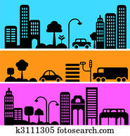 vector, ilustración, de, un, calle de la ciudad