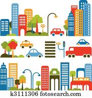 חמוד, וקטור, דוגמה, של, a, רחוב של עיר