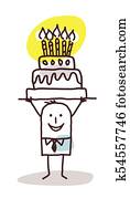 Cartoon Man with Birthday Cake Cartoon Man with Birthday Cake