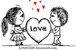 Couple in love together, valentine sketch for your design