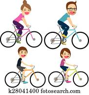 familia, bicicleta, feliz