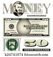 Fifty dollar bill elements Fifty dollar bill elements