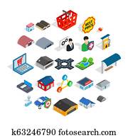 homely, ícones, jogo, isometric, estilo