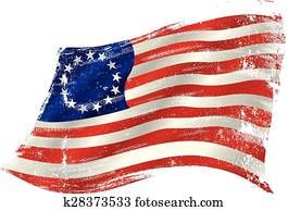 Old union grunge flag in the win