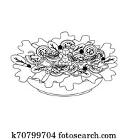 Vegetables fresh salad in bowl in black and white Vegetables fresh salad in bowl in black and white