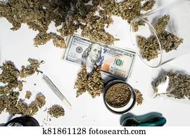 biely, background., ten, kanvica, buds., cbd, thc, herb., peniaze, weed., konope, do, economics., konope, peniaze, špinavý, market., sativa, lekársky, health., marihuana, púčik, a, banknotes, od, dollars.
