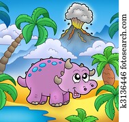 Cartoon dinosaur with volcano Cartoon dinosaur with volcano