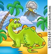 Cute dinosaur with volcano Cute dinosaur with volcano