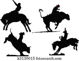 Four rodeo silhouettes. Black and white Vector illustration Four rodeo silhouettes. Black and white Vector illustration