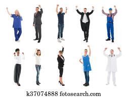 Happy Medical Team Standing With Arms Raised