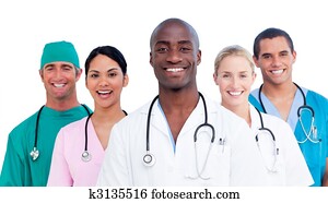 retrato, de, positivo, equipo médico