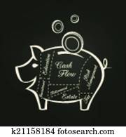 spaardose, schnitte, mit, geld, spareinlagen, finanzielles konzept, auf, tafel, hintergrund