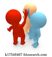 A high five between three persons that celebrate a success A high five between three persons that celebrate a success