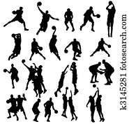 basketball, silhouetten, sammlung basketball, silhouetten, sammlung