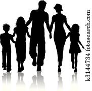 familie, silhuet