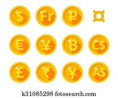 Gold icons of the world currency