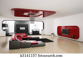 Living room, kitchen 3d render Living room, kitchen 3d render