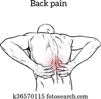Low back pain in men, black and white sketch Low back pain in men, black and white sketch