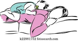 mom and baby sleeping illustration
