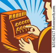 sales clerk or cashier with cash register till sales clerk or cashier with cash register till