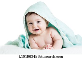 schattig, vrolijke, baby, in, handdoeken